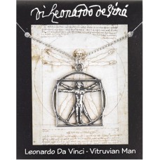 Da Vinci Vitruvian Man Pendant on Chain - Pewter