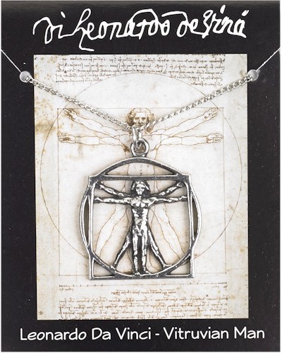 Da Vinci Vitruvian Man Pendant on Chain - Pewter
