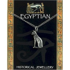 Egyptian Cat Pendant on Chain - Pewter