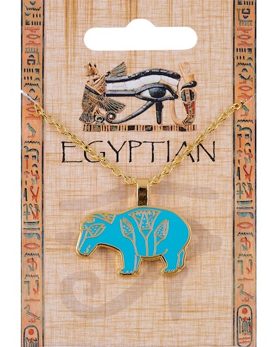 Egyptian Hippo Enamel Pendant on Chain
