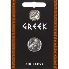 Greek Owl Coin Pin Badge - Pewter