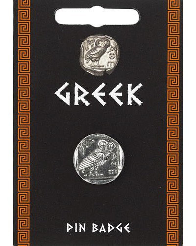 Greek Owl Coin Pin Badge - Pewter