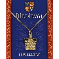 Heraldic Crown Pendant on Chain - Gold Plated