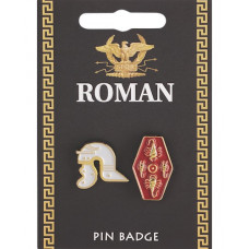 Roman Double Helmet & Shield 3D Pin Badge