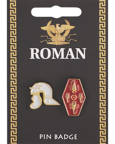Roman Double Helmet & Shield 3D Pin Badge