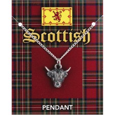 Highland Cow Head Pendant on Chain - Pewter