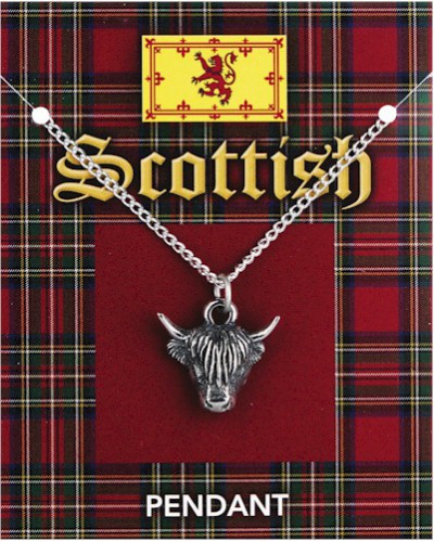 Highland Cow Head Pendant on Chain - Pewter