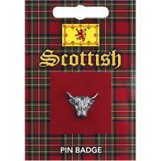 Highland Cow Head Pin Badge - Pewter