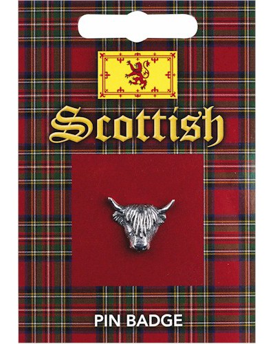 Highland Cow Head Pin Badge - Pewter