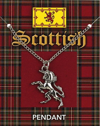 Scottish Unicorn Pendant on Chain - Pewter