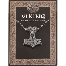 Thors Hammer Amulet Pendant on Chain - Pewter