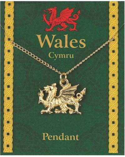 Welsh Dragon Pendant on Chain - Gold Plated