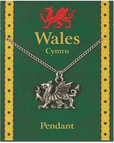 Welsh Dragon Pendant on Chain - Pewter